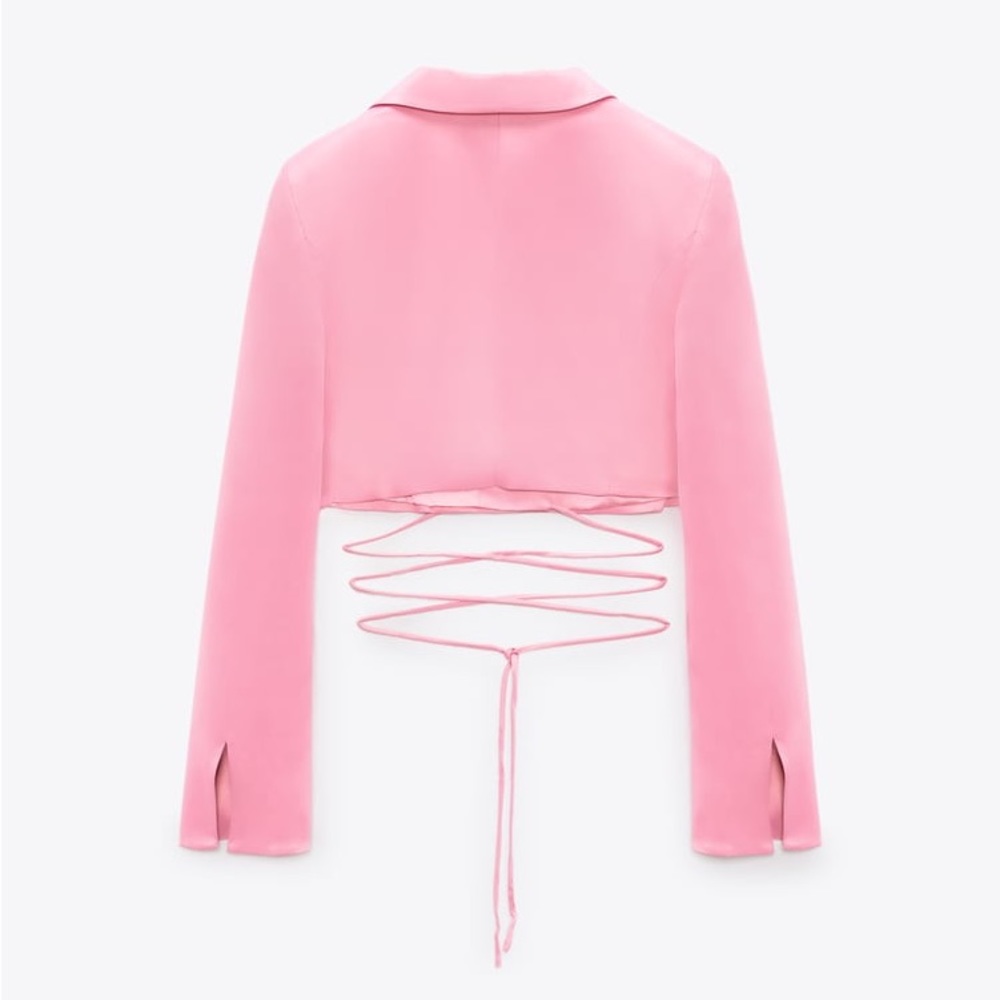 Zara Set - Pink Cropped Satin Effect Blazer & Full Length Pants - Picture 13 of 17